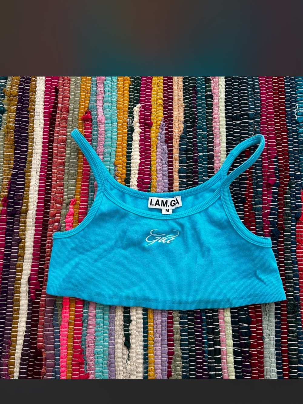 I.AM.GIA Teal Ribbed Spaghetti Crop Tank